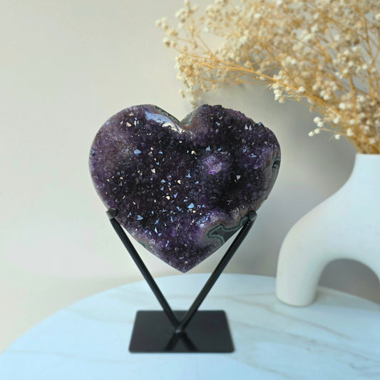 Amethyst Crystal Cluster Heart on Stand XL High Quality Brazil