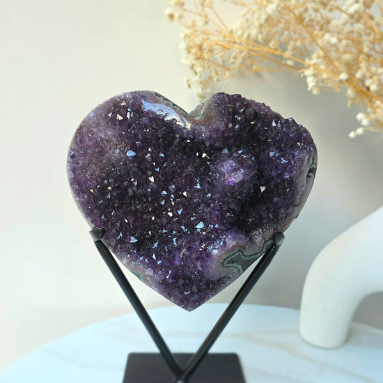 Amethyst Crystal Cluster Heart on Stand XL High Quality Brazil - Crystals and Me | Crystal Candles and Ethically Sourced Crystals