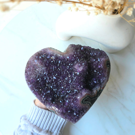Amethyst Crystal Cluster Heart on Stand XL High Quality Brazil - Crystals and Me | Crystal Candles and Ethically Sourced Crystals