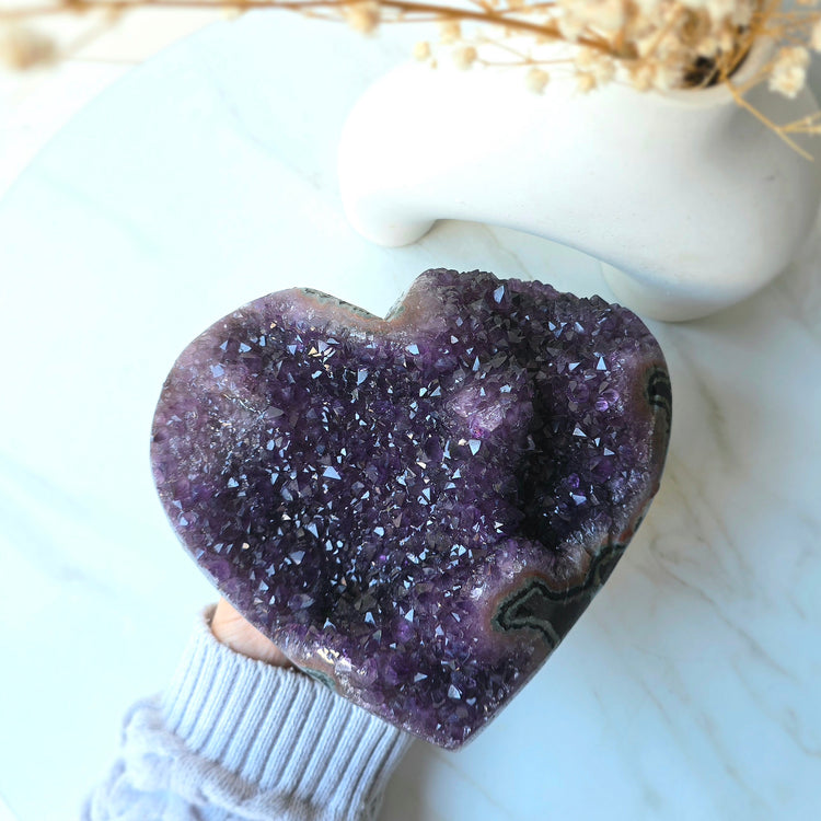 Amethyst Crystal Cluster Heart on Stand XL High Quality Brazil - Crystals and Me | Crystal Candles and Ethically Sourced Crystals