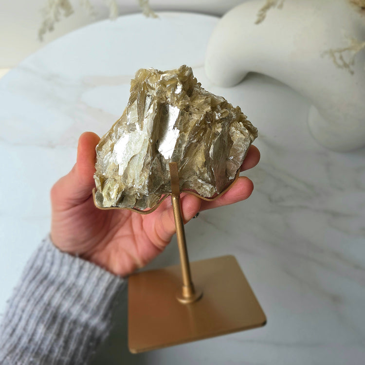 Golden Mica Crystal Cluster High Quality on Stand Madagascar