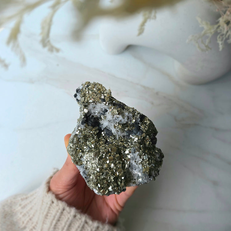 Pyrite Crystal Cube Cluster with Inclusion High Quality