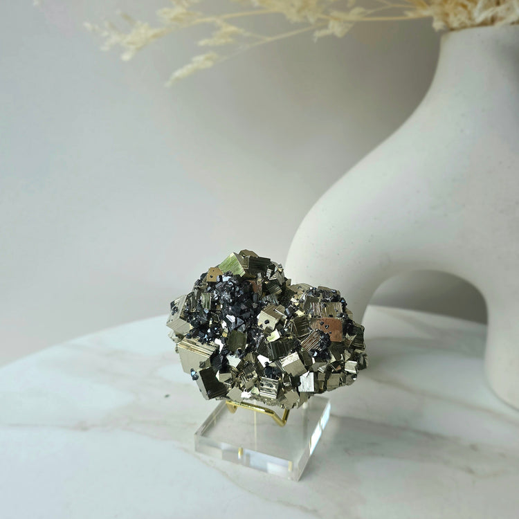 Pyrite Crystal Cube Cluster with Inclusion High Quality