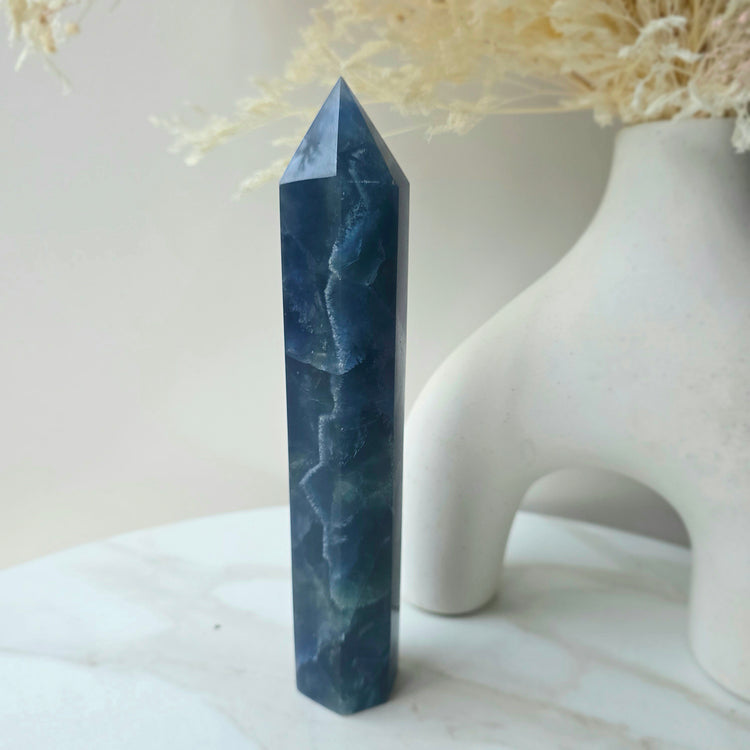Rare Blue Fluorite Crystal Tower Point Obelisk High Quality China