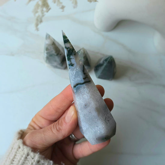 Moss Agate Crystal Diamond Point Brazil - Crystals and Me | Crystal Candles and Ethically Sourced Crystals