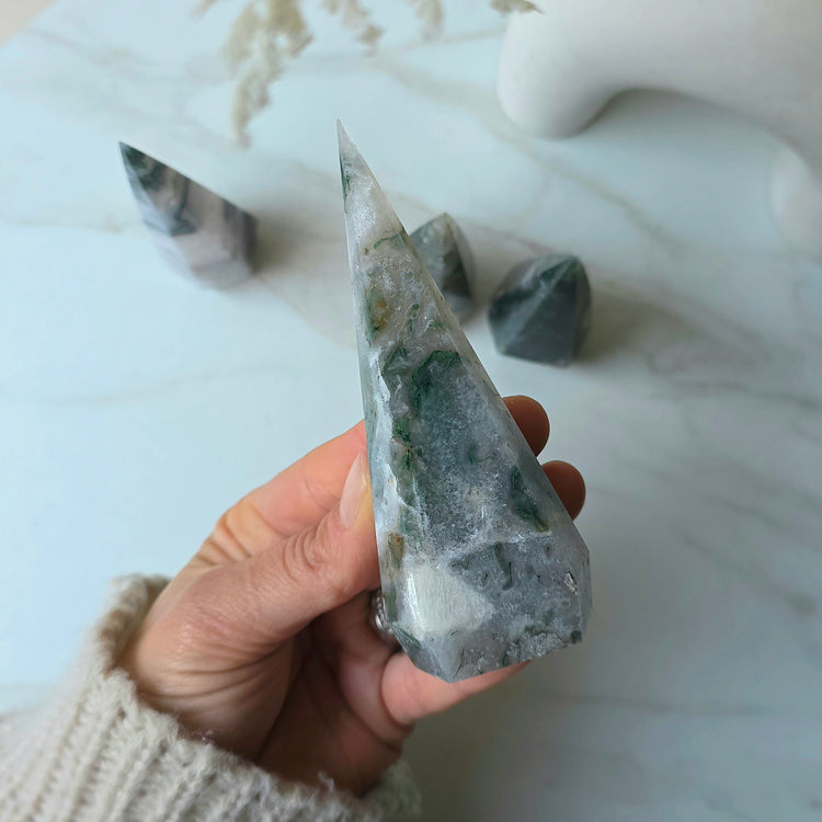Moss Agate Crystal Diamond Point Brazil
