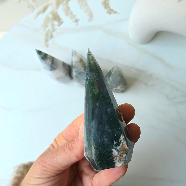 Moss Agate Crystal Diamond Point Brazil