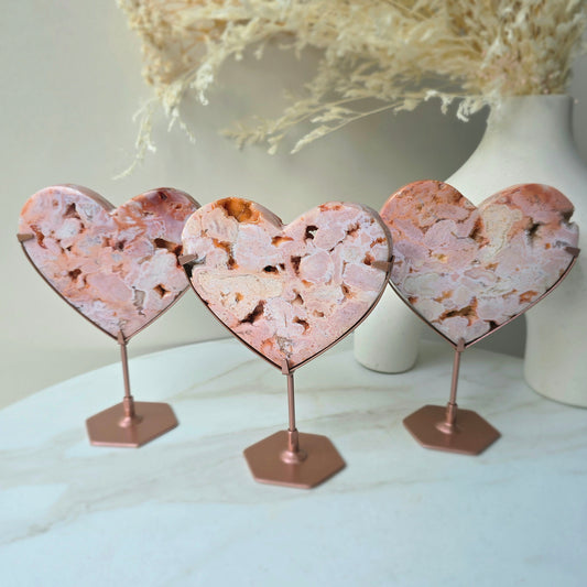 Rare Pink Carnelian Crystal Heart on Stand High Quality Indonesia