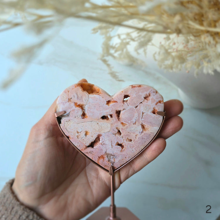 Rare Pink Carnelian Crystal Heart on Stand High Quality Indonesia