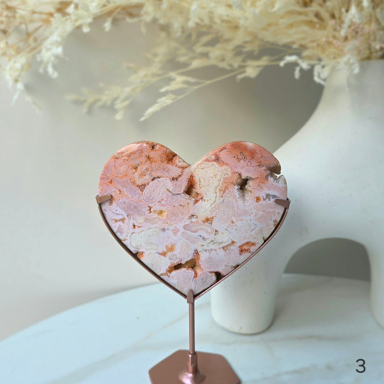 Rare Pink Carnelian Crystal Heart on Stand High Quality Indonesia