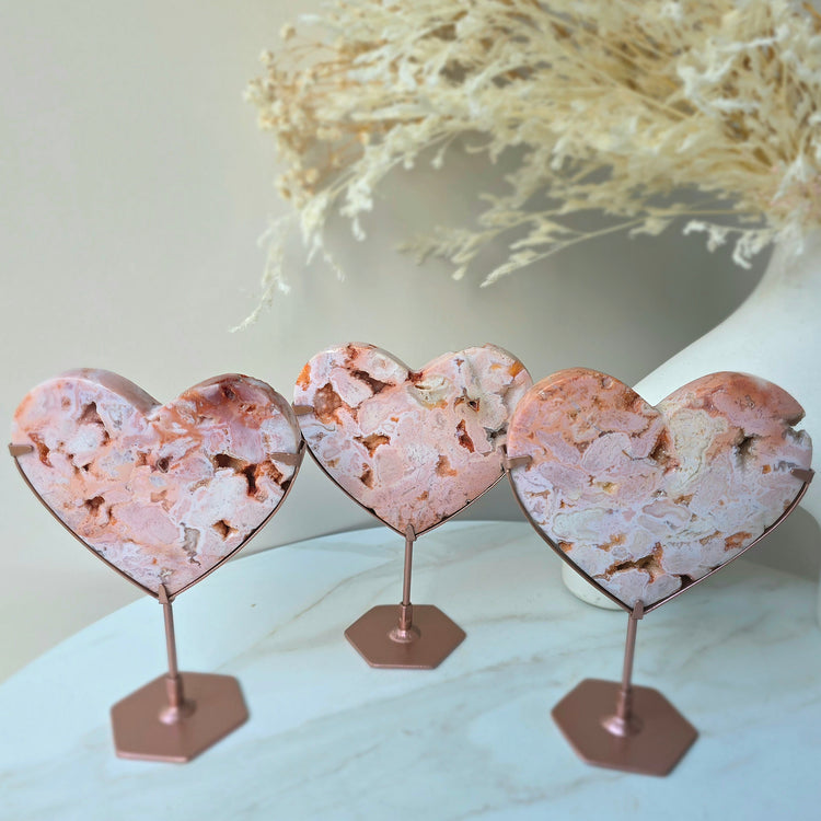 Rare Pink Carnelian Crystal Heart on Stand High Quality Indonesia