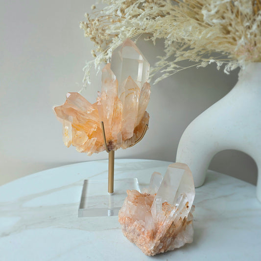 Pink Himalayan Crystal Quartz Cluster on Stand High Quality India