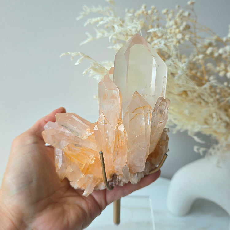 Pink Himalayan Crystal Quartz Cluster on Stand High Quality India