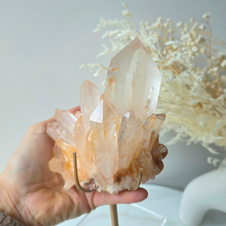 Pink Himalayan Crystal Quartz Cluster on Stand High Quality India