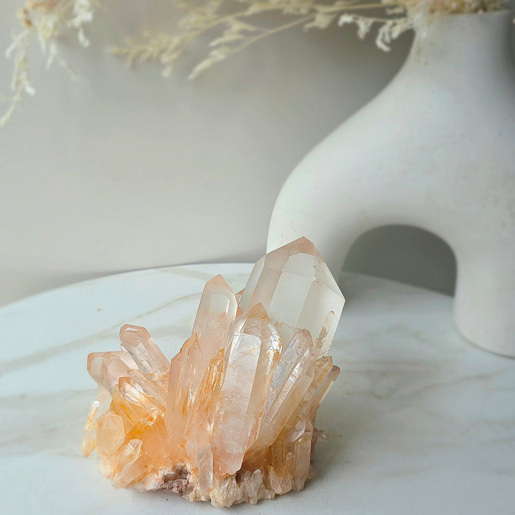 Pink Himalayan Crystal Quartz Cluster on Stand High Quality India