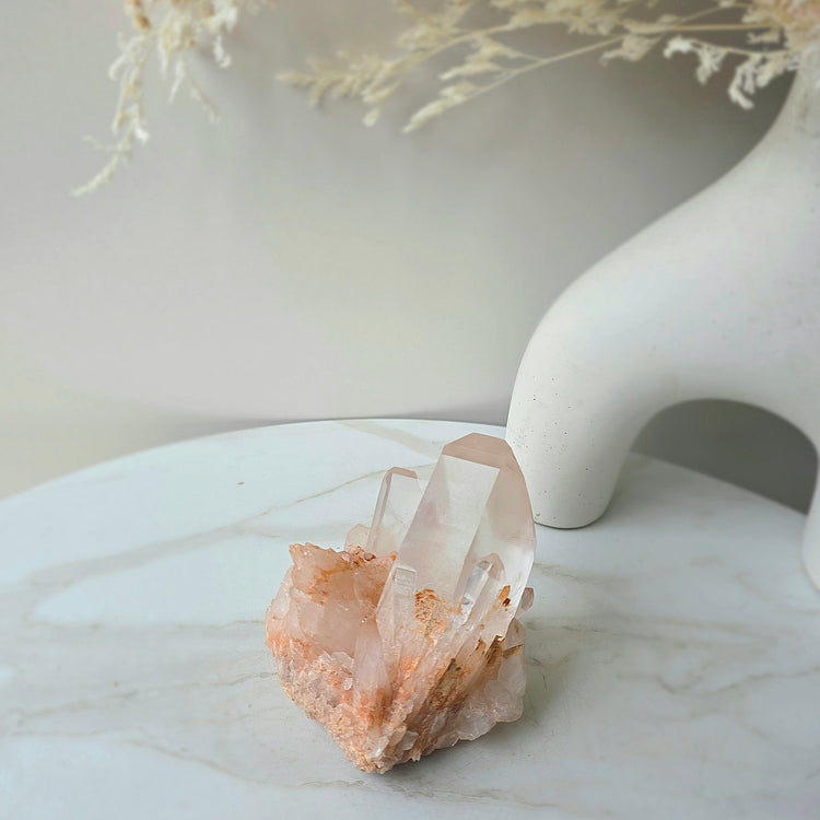 Pink Himalayan Crystal Quartz Cluster on Stand High Quality India