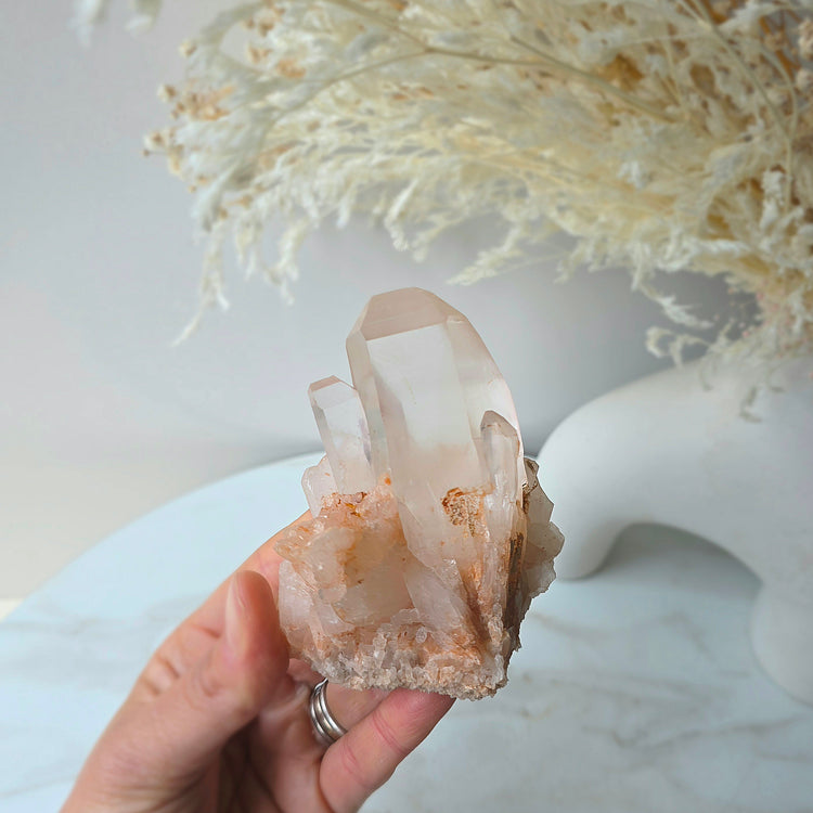 Pink Himalayan Crystal Quartz Cluster on Stand High Quality India