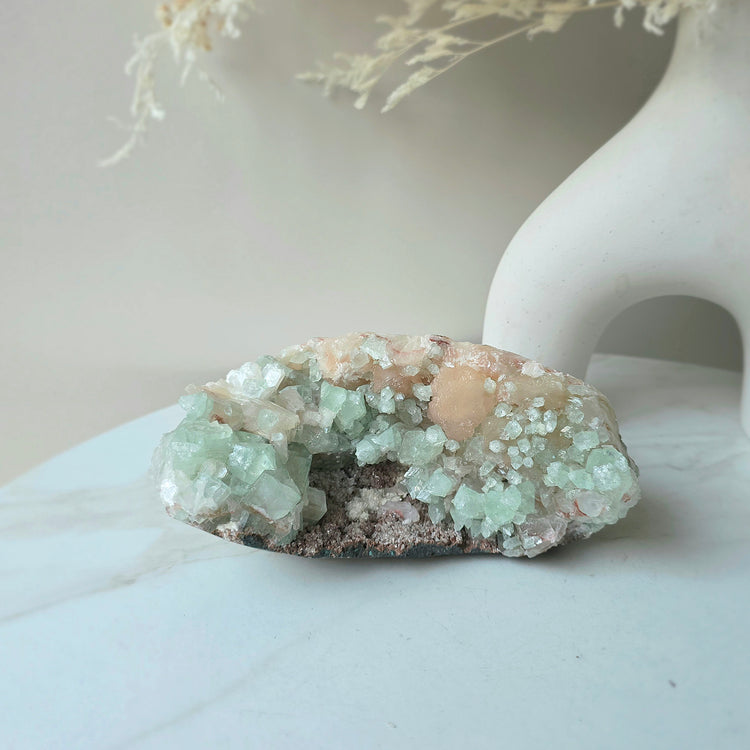 Rare Pink Green Apophyllite Crystal Cluster Collectors Pieces