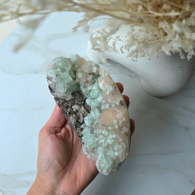 Rare Pink Green Apophyllite Crystal Cluster Collectors Pieces