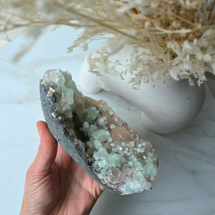 Rare Pink Green Apophyllite Crystal Cluster Collectors Pieces