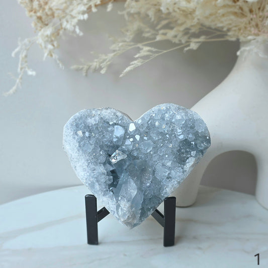 Celestite Celestine Crystal Heart on Stand High Quality Madagascar