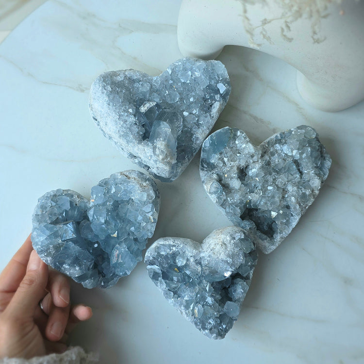 Celestite Celestine Crystal Heart on Stand High Quality Madagascar