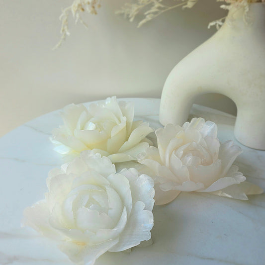 White Onyx Crystal Rose Carving