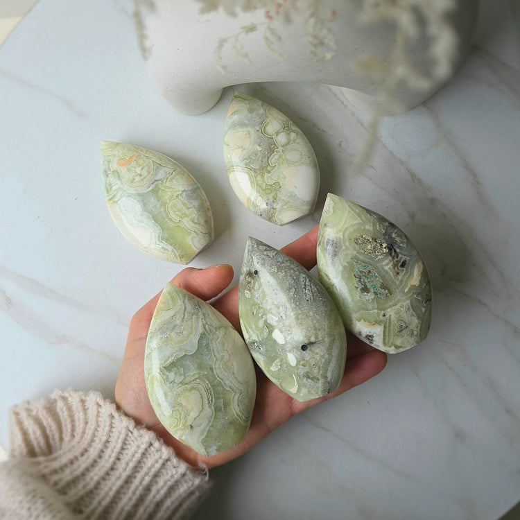 Rare Green Maligano Jasper Crystal Flame Indonesia