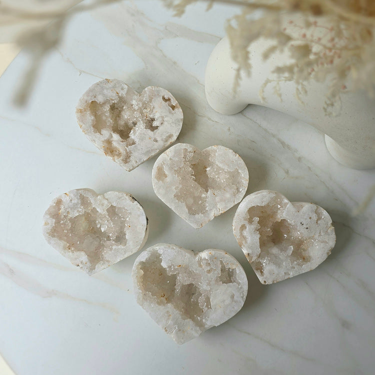 White Agate Crystal Heart with Cluster Druzy Brazil High Quality