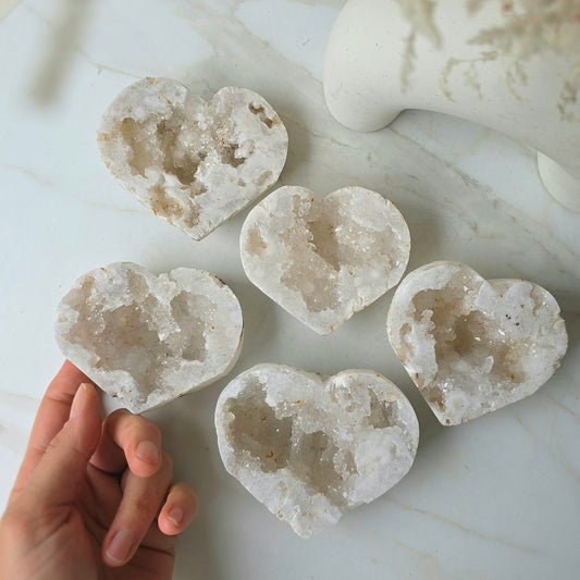 White Agate Crystal Heart with Cluster Druzy Brazil High Quality