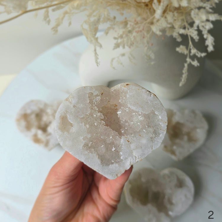 White Agate Crystal Heart with Cluster Druzy Brazil High Quality
