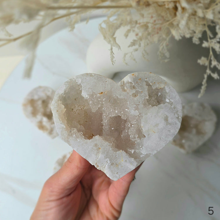 White Agate Crystal Heart with Cluster Druzy Brazil High Quality