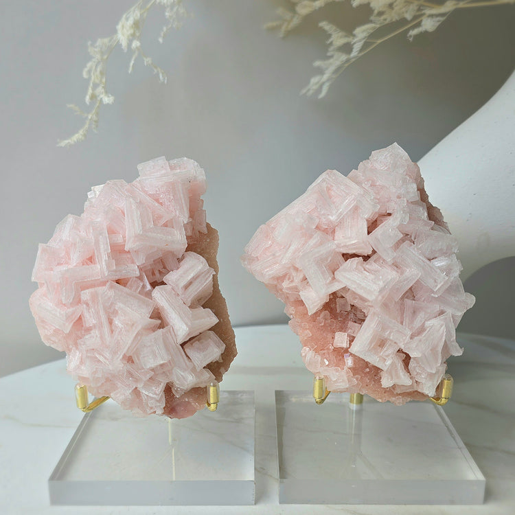Pink Halite Crystal Cluster on Stand High Quality USA