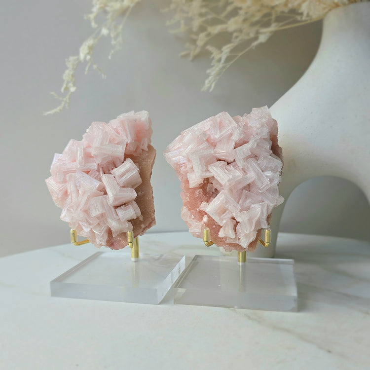 Pink Halite Crystal Cluster on Stand High Quality USA