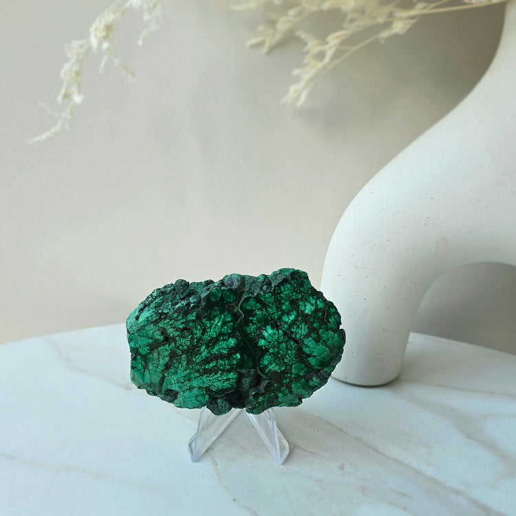 Malachite Crystal Polished Slab Slice Congo High Quality on Stand Small