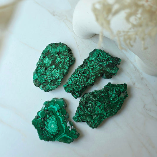 Malachite Crystal Polished Slab Slice Congo High Quality on Stand Small