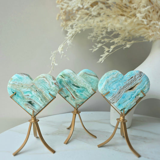 Blue Hemimorphite Crystal Heart on Stand High Quality Mexico