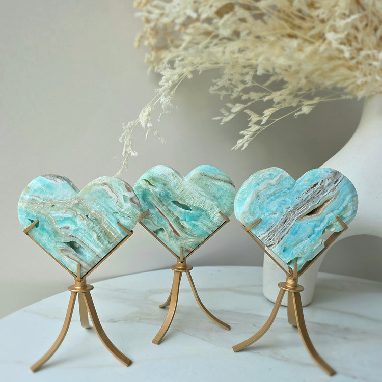 Blue Hemimorphite Crystal Heart on Stand High Quality Mexico