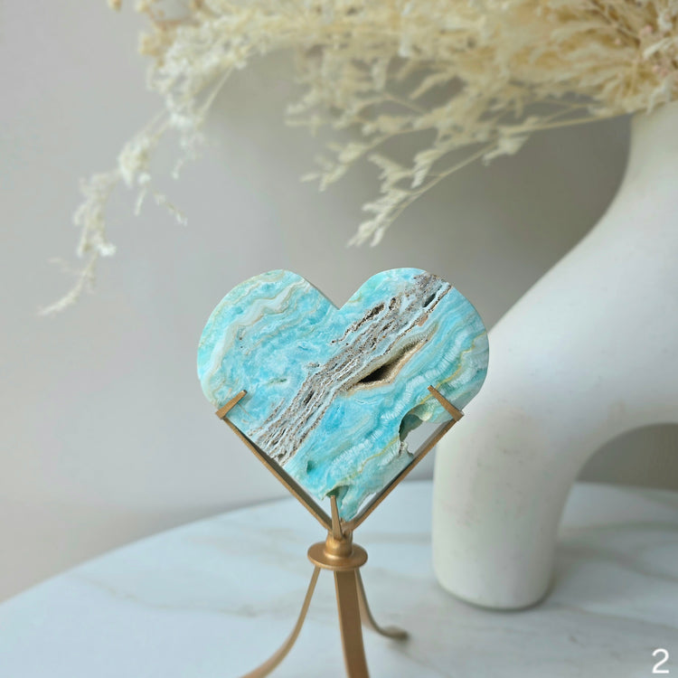 Blue Hemimorphite Crystal Heart on Stand High Quality Mexico