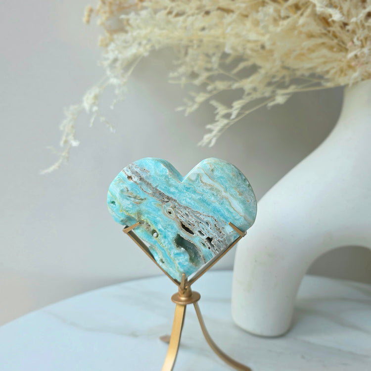Blue Hemimorphite Crystal Heart on Stand High Quality Mexico