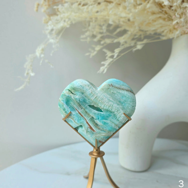 Blue Hemimorphite Crystal Heart on Stand High Quality Mexico