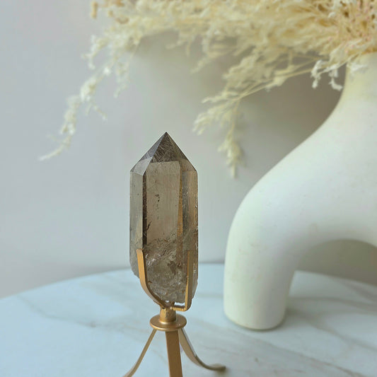 Natural Smokey Quartz with Silver Rutile Crystal Point High Quality Brazil Collectors Piece