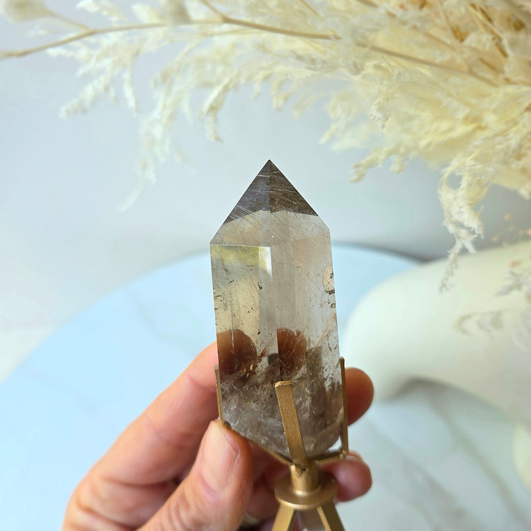 Natural Smokey Quartz with Silver Rutile Crystal Point High Quality Brazil Collectors Piece