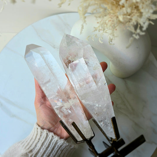 Lemurian Quartz Crystal Point in Stand High Quality Tower XL