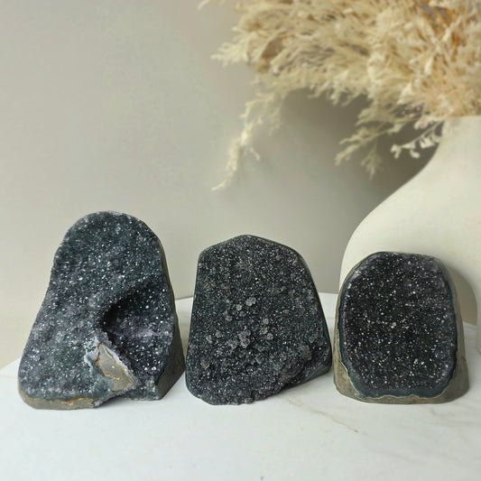Rare Black Galaxy Amethyst Crystal Cluster on Stand Brazil Large