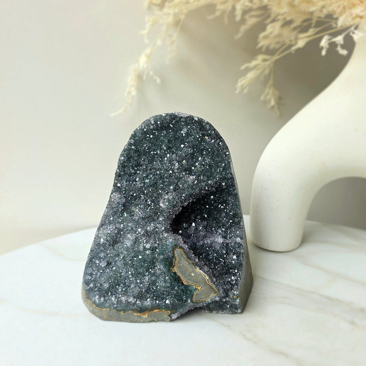 Rare Black Galaxy Amethyst Crystal Cluster on Stand Brazil Large