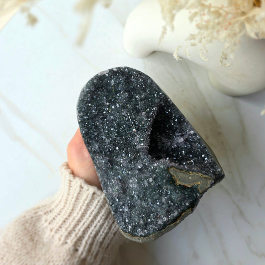 Rare Black Galaxy Amethyst Crystal Cluster on Stand Brazil Large