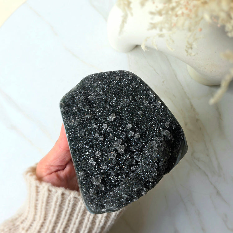 Rare Black Galaxy Amethyst Crystal Cluster on Stand Brazil Large