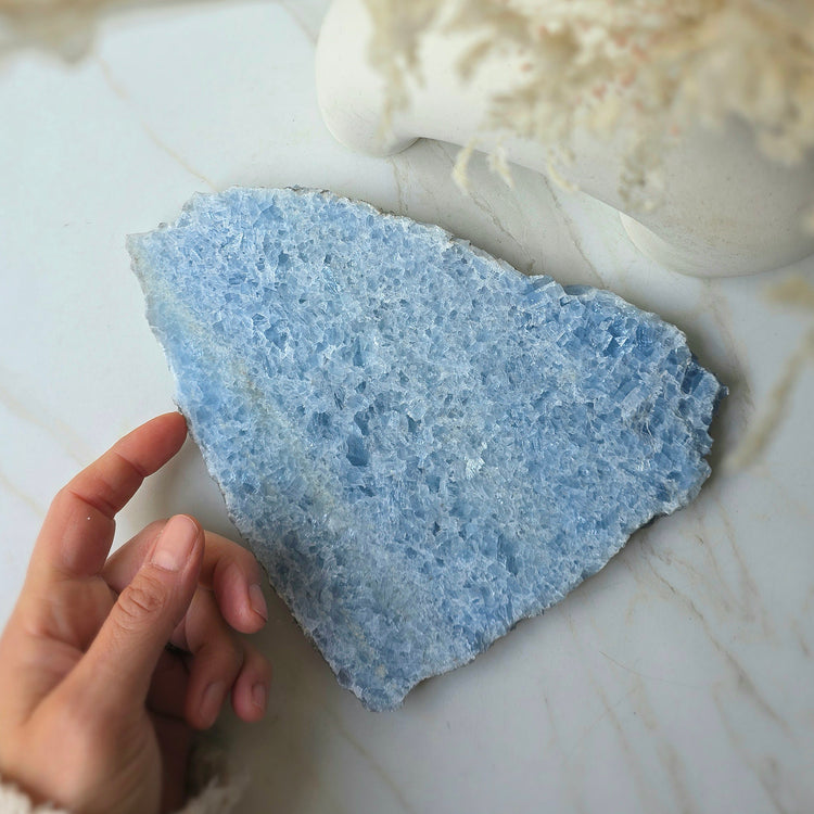 Blue Calcite Crystal Slab Slice on Stand High Quality