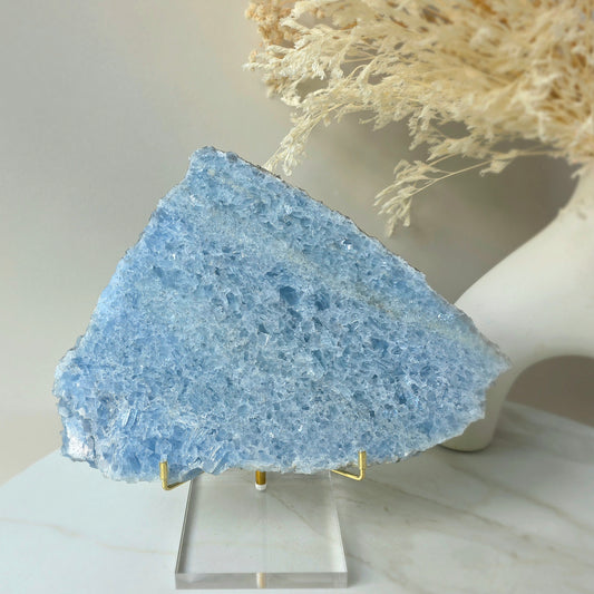 Blue Calcite Crystal Slab Slice on Stand High Quality